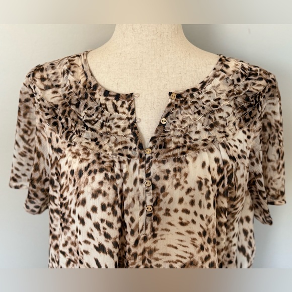 NWT | LOFT | Short Sleeve Leopard Print Blouse | Brown/Cream/Black | Large - Picture 2 of 4